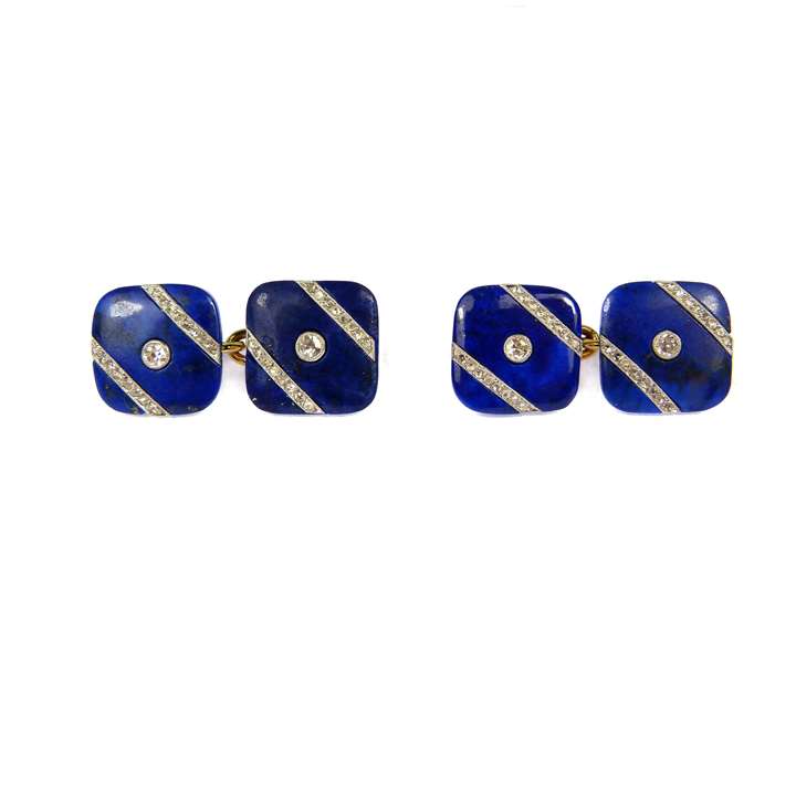 Pair of lapis lazuli and diamond cufflinks